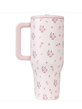 Wild Rose Pink Floral 32oz Traveler Mug with Handle - New Sealed Box